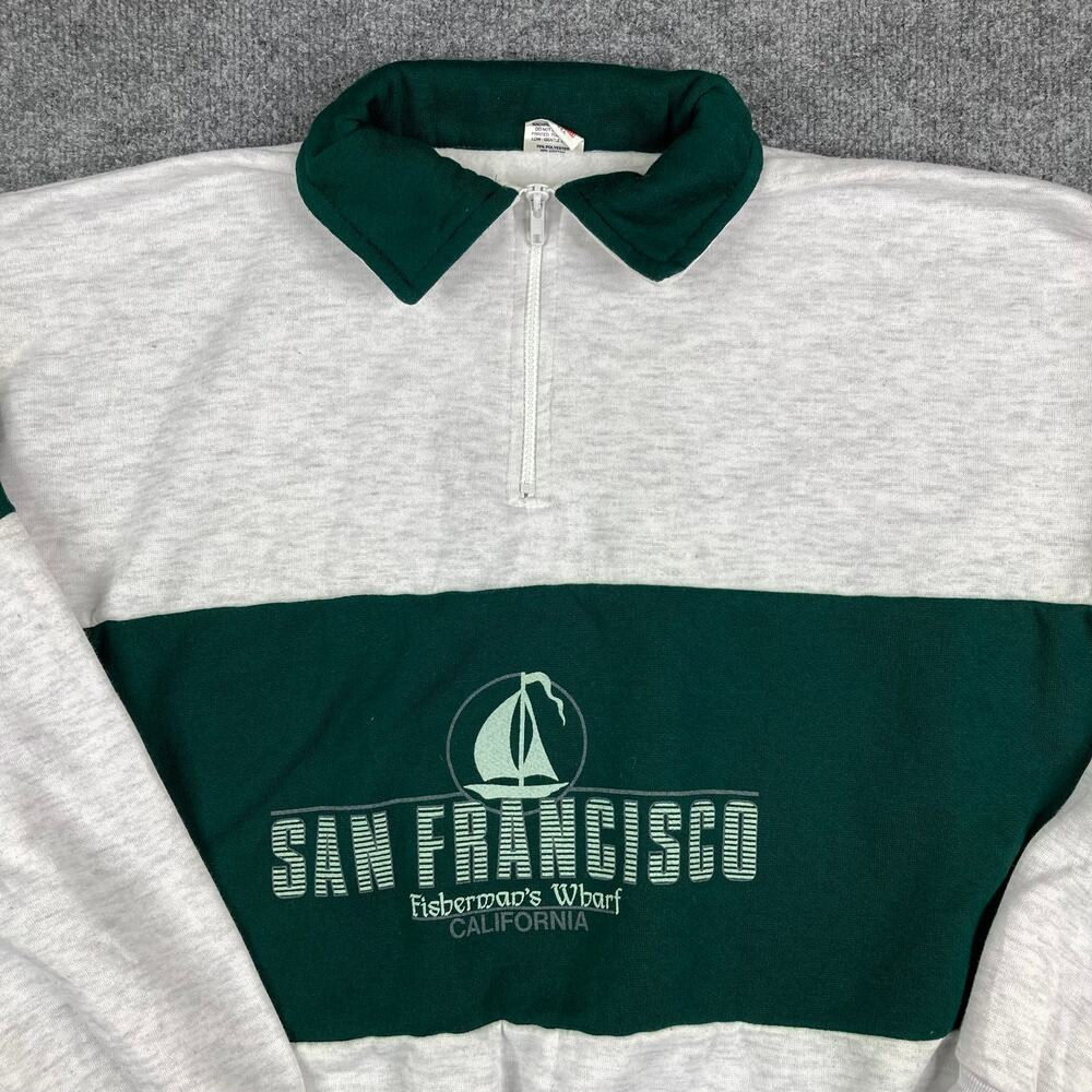 USA Sweatshirt Mens XXL Green Gray San‎ Francisco 1/4 Zip Colorblock